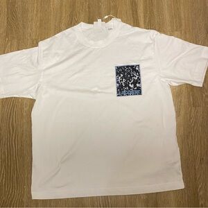 Lacoste White Tee with Blue Patterned Pocket